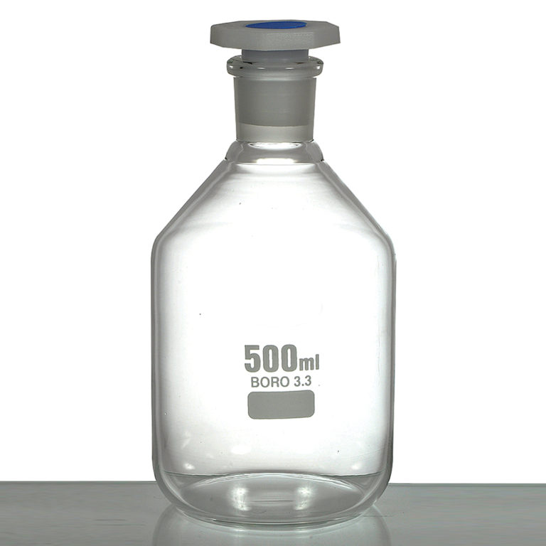 BOTTLE REAGENT, CLEAR GLASS , NARROW MOUTH, WITH PP STOPPER, CAPACITY ...