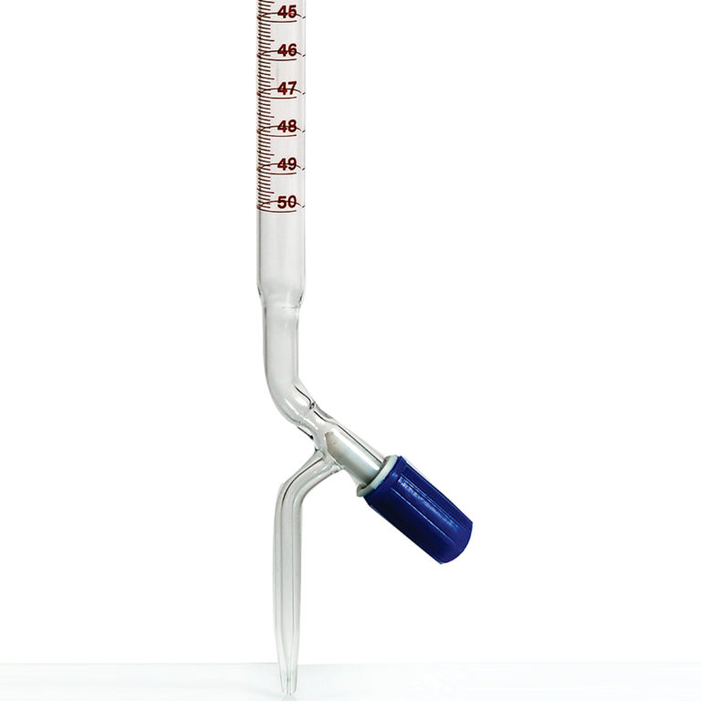 BURETTE CLEAR GLASS WITH NEEDLE VALVE PTFE STOPCOCK 50ML CLASS B